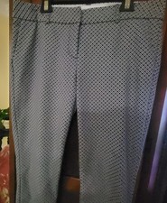 KATHERINE BARCLAY Black White Geometric Print Flat Front Pants Women Size 8
