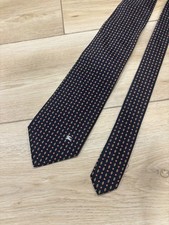 Vintage Burberrys Of London Silk Neck Tie Navy Blue Red Gold 3.66" x 57"