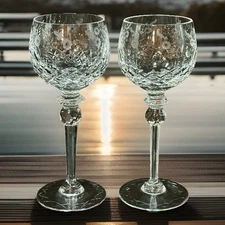 Rogaska Crystal Gallia Etched Balloon Hock Wine Glasses 8-1/8" Set Of 2*