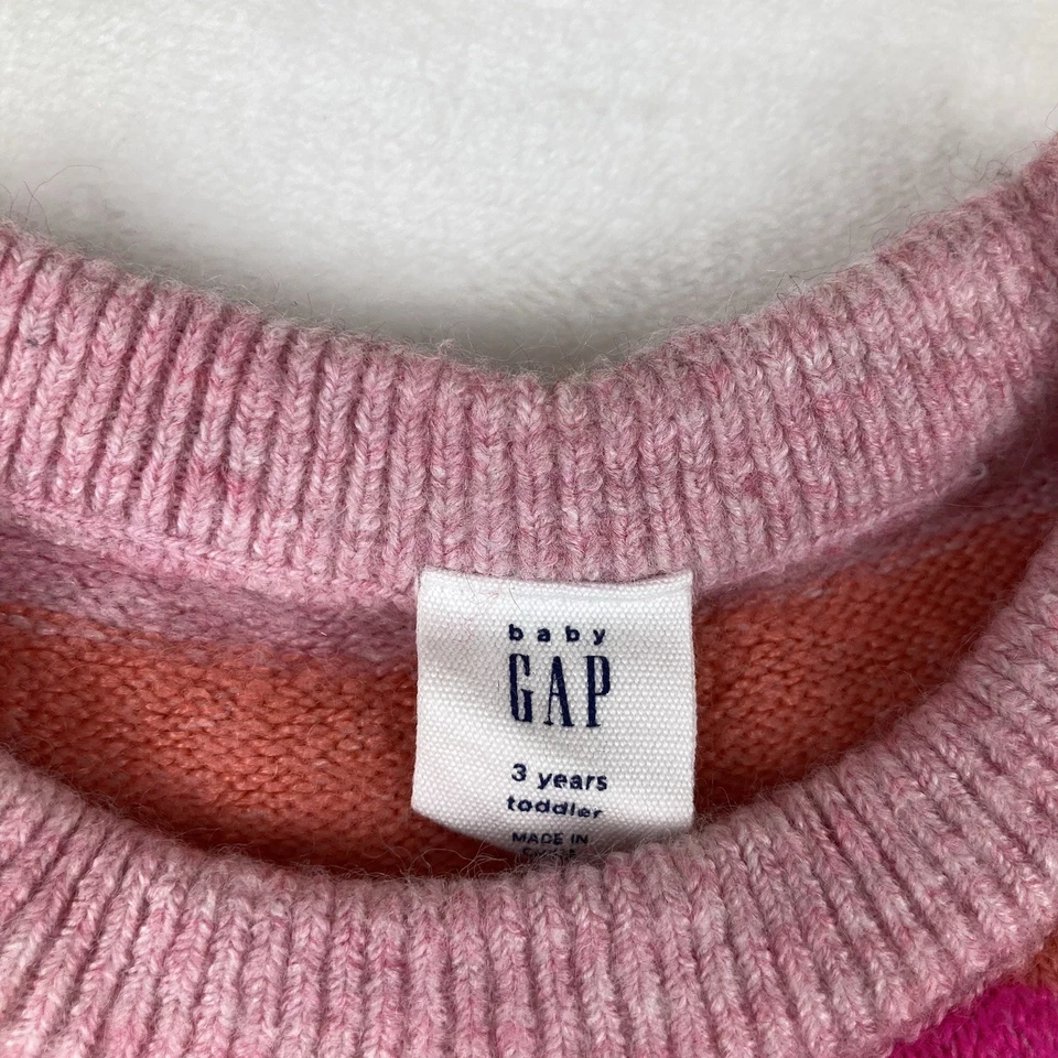 GAP KIDS Vestido Arco Iris Rayas Locas Niñas Talla 3 Años Manga Larga Suéter Cálido Foto 2 de 4