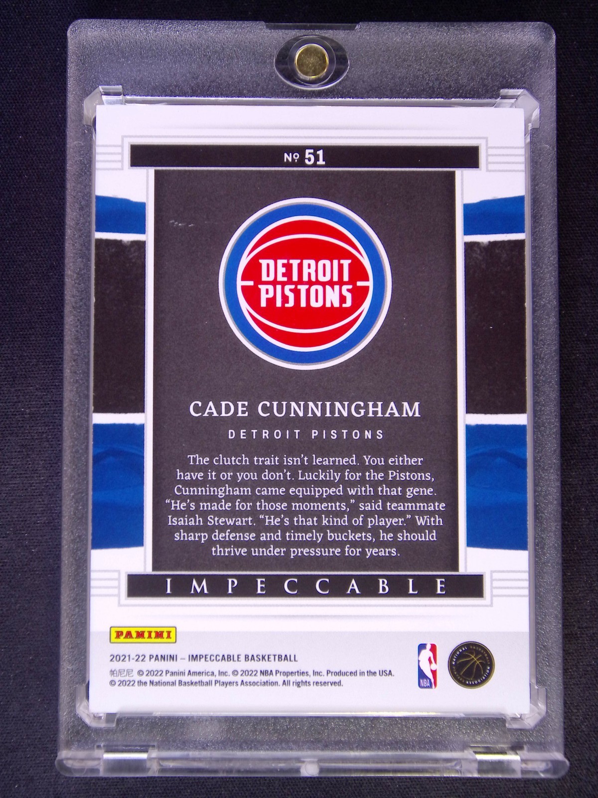 2/8 JSY# 1/1 2021-22 Impeccable Cade Cunningham #51 RC NBA Logoman Silver Bar view 2