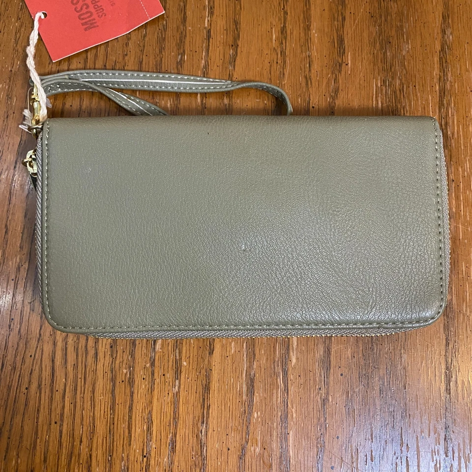 Mossimo Verde Imitación Cuero Muñequera Cartera Arco Cremallera Nuevo con Etiquetas Bolso sin asas Cartera Regalo Foto 3 de 4