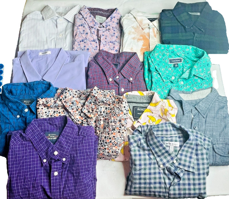 13 Piece Mens Button Down Shirt Lot Med-XL Kenneth Cole, Club Room Floral Solid