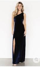 Baltic Born Tatiana Velvet One Shoulder Maxi Dress Medium Midnight Blue