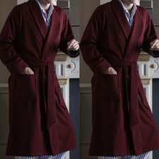 Men Long Smoking Jacket Burgundy Velvet Quilted Robe Evening Party Overcoat