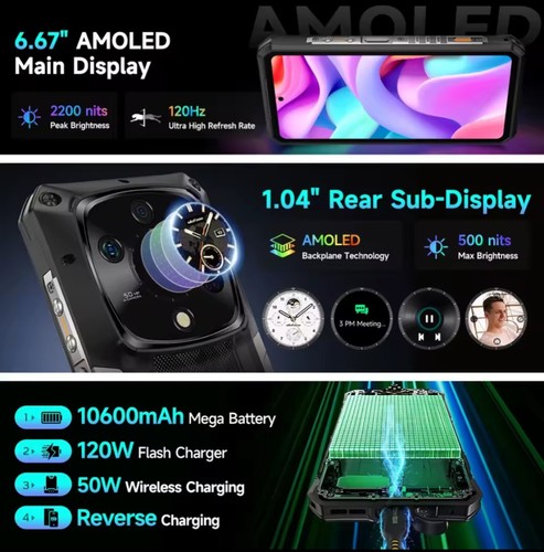 Ulefone Armor 28 Pro 5G AI Rugged Phone 10600mAh 6.67”AMOLED 64MP 120W 32G+512GB - Picture 2 of 6