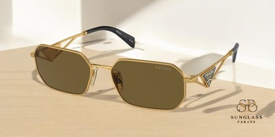 PRADA PR A51S 15N01T Matte Gold Dark Brown 58 mm Women's Sunglasses
