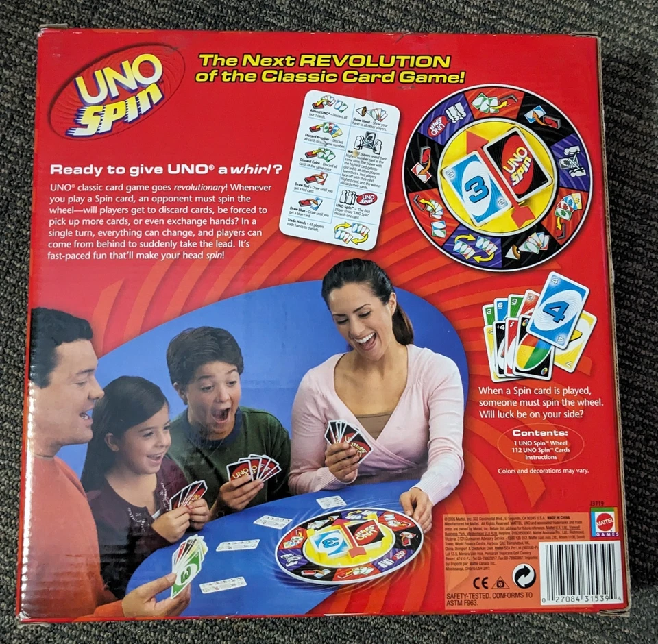 Uno Spin New Board Game Mattel Next Revolution Ages 7+ Complete 2-10 Players Box - Image 2 of 2