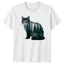 Nebelige Waldkatze Natur inspiriert T-Shirt Aquarell Kunst Katze Tier Geburtstag