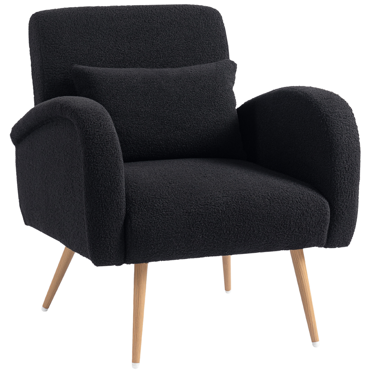 HOMCOM Teddy Fleece Upholstered Accent Chair with Metal Legs - Black