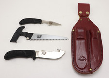 Outdoor Edge Kodi Skinner Caper Saw Knife Set, Leather Sheath Seki Japan, Unused