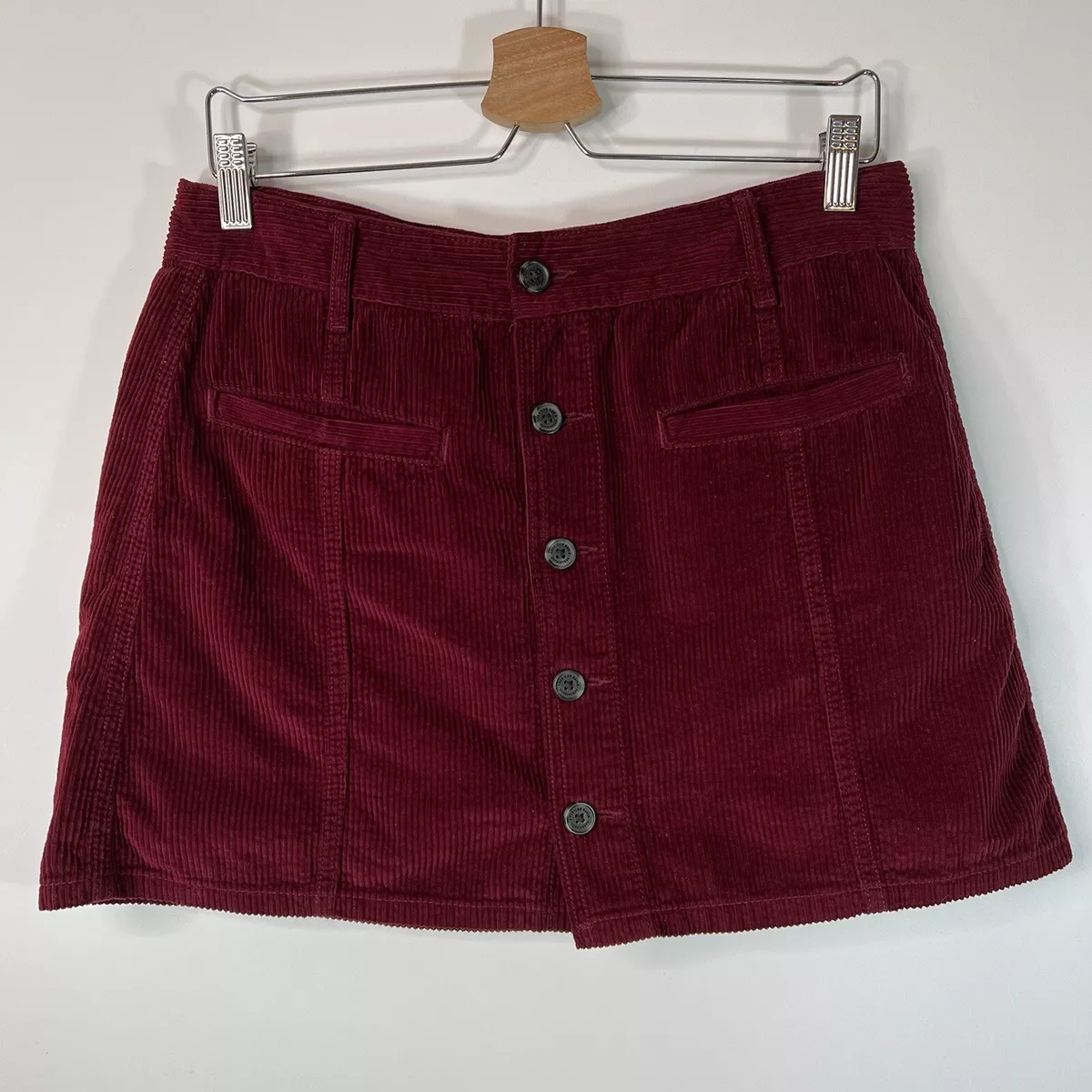 American Eagle Outfitters Hi Rise A Line Corduroy Skirt Red