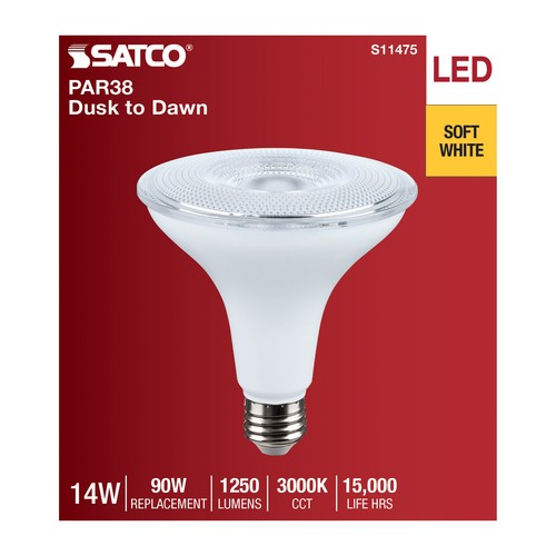 2 Pack Satco DUSK TO DAWN LED 120V 14W =90W PAR38 Medium E26 3000K Soft White - Picture 6 of 11