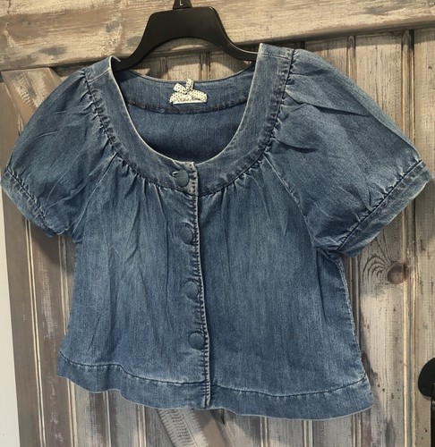Kikit Jeans Button Down Denim S/S Jacket Top Shirt Cropped Small