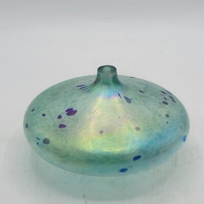 Vintage Roger Vines Studio Blown Glass Oil Lamp - Iridescent - Signed & Dated