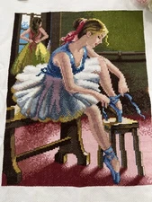 Vintage completed finished cross stitch Ballerina girl 9''x 11'' Unframed NEW