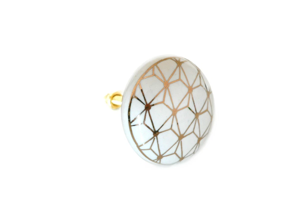 Möbelgriff Knopf Knauf Griff Türknopf Schubladengriff Keramik 4 cm Weiß Gold - Bild 3 von 4