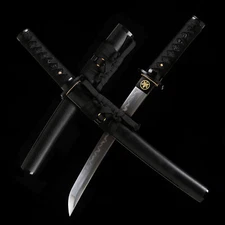 Black T10 Steel Clay Tempered Japanese Samurai Short Sword Real Hamon 20'' Tanto