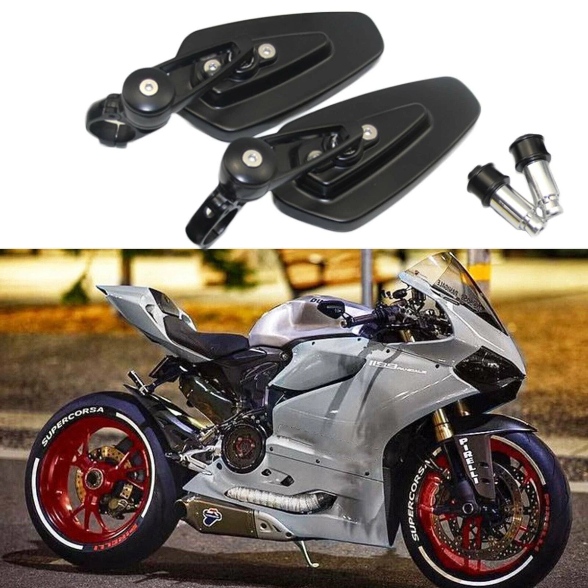 7/8 Black CNC Handle Bar End Rearview Mirrors For Ducati 1199