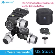 3 Way Geared Camera Tripod Head Pan/Tilt Fluid Head Panoramic Panning Base