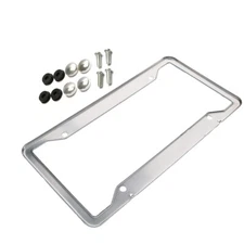 304 Stainless Steel License Plate Frame Chrome Tag Cover with Screw Caps