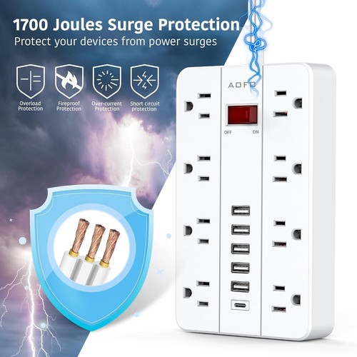 8-Outlet Power Strip with 15ft Cord and 6 USB Ports - Perfect for Home & Office - Picture 4 of 9