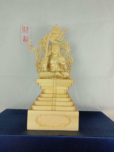 Wood carving Fudo Myoo Fudoson Square seat Zaizen Sculpture Fortune God Hinoki - Picture 5 of 6