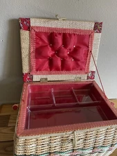 Vintage Wicker Sewing Basket - Birds on Top