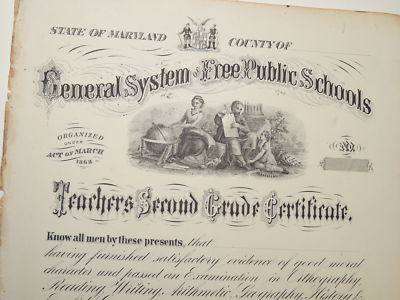 General System of Free Public Schools Maryland 2nd Grade Certificate 