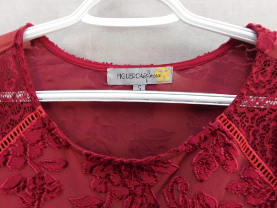 Top Figueroa y Flor Para Mujer Pequeño Rojo Floral Encaje Mangas Volantes Boho Foto 2 de 4