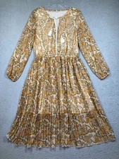 World Market Dress Women's Large Mustard Yellow Midi Boho Peasant Paisley