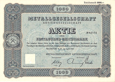 Metallgesellschaft AG - Aktie über 1000 RM - Frankfurt a. M., im April 1943