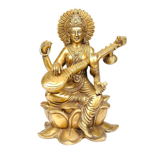 Astadhatu- Brass Shree Maa Saraswati Idol /(4 Inch Height) - Foto 1 di 5