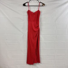 Reformation Dress Womens XS Formosa Red Ruched Ribbed Slit Midi Sleeveless‎ Sexy