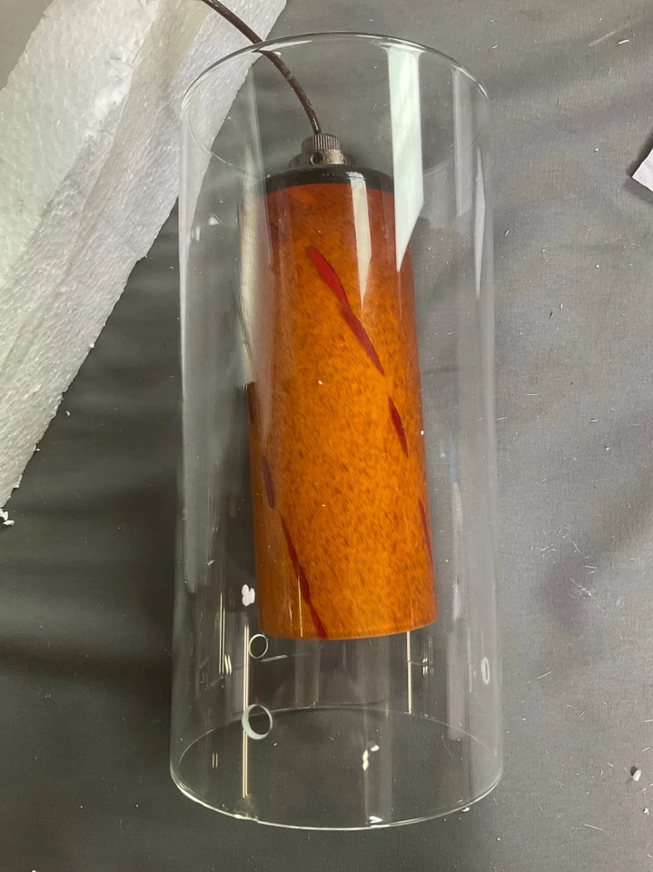 Pacote com 6 luminárias pendentes modernas CAL Lighting, abajur de vidro com interior laranja, modo - Imagem 2 de 4