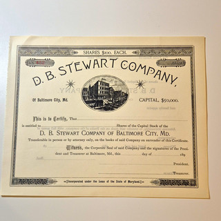 D.B. Stewart Company Aktienzertifikat Baltimore City 189.
