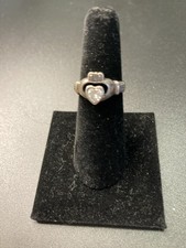 Vintage 925 Sterling Silver Cubic Zirconia Heart Solitaire Ring Sz 7