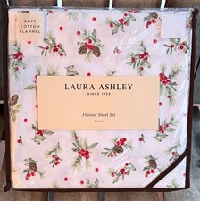 NEW Laura Ashley PINECONE TOSS TWIN Size Cotton Flannel Sheet Set  Christmas
