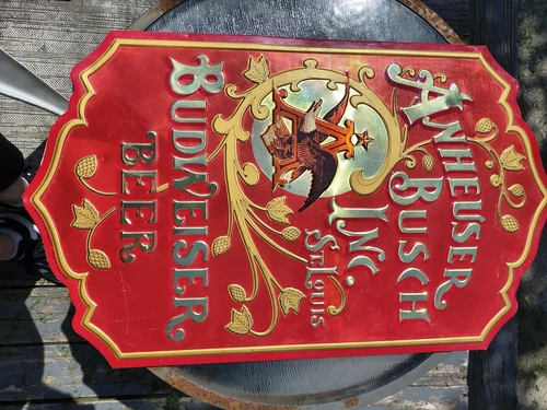 Vintage Tin And Wood Budweiser Sign