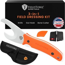 Field Dressing Kit | 3-in-1 Super Tool with Sheath & Sharpener | Skinning Kni...