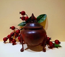 Metal Footed Bowl With Removable Lid & Lion Heads Legs