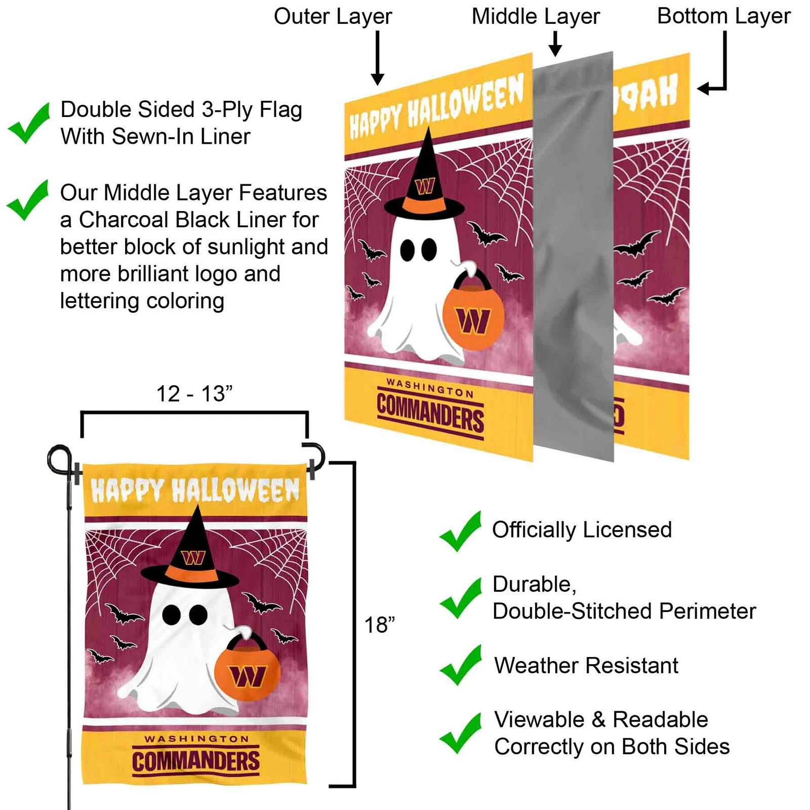 Washington Commanders Happy Halloween Garden Yard Banner Flag