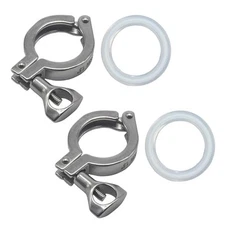 HFS(R) 2Sets of 1.5" Single Pin Heavy Duty Tri Clamp SS304 with Silicone Gasket