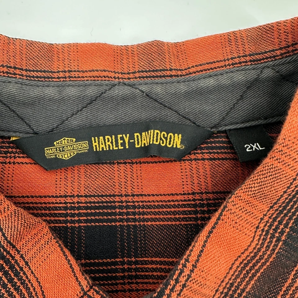 Camisa de franela a cuadros Harley Davidson naranja negra motociclista motocicleta 2XL Foto 4 de 4
