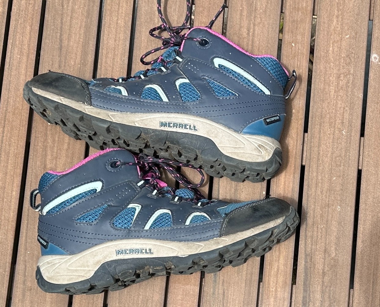 Stivali MERRELL impermeabili ragazza unisex taglia 4 5 M rosa blu escursionismo outdoor trail