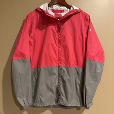 Merrell Select X Dry Jacket Womens L Hooded Pink Gray Rain Windbreaker READ