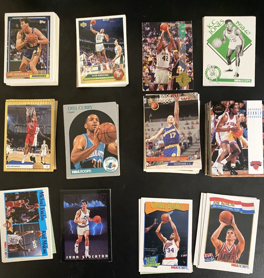 Lote de 900 tarjetas coleccionables Fleer vintage de principios de los 90 de la NFL y la NBA de la cubierta superior, conjunto profesional Foto 3 de 4