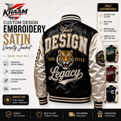 Personalised Custom Design Embroidered Satin Varsity Jacket  Premium Quality