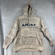 Ariat REAL Hoodie Sweatshirt Womens Medium Beige Paisley Print Fleece Pullover