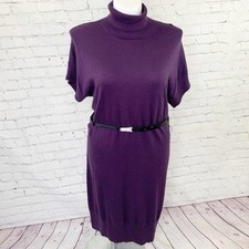 NWT WORTHINGTON PURPLE SHORT SLEEVE BELTED ANGORA TURTLENECK SWEATER DRESS - XL